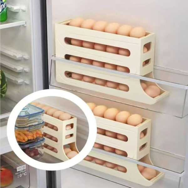 three Layer Egg Dispenser Automatic Roll Down Refrigerator Egg Basket